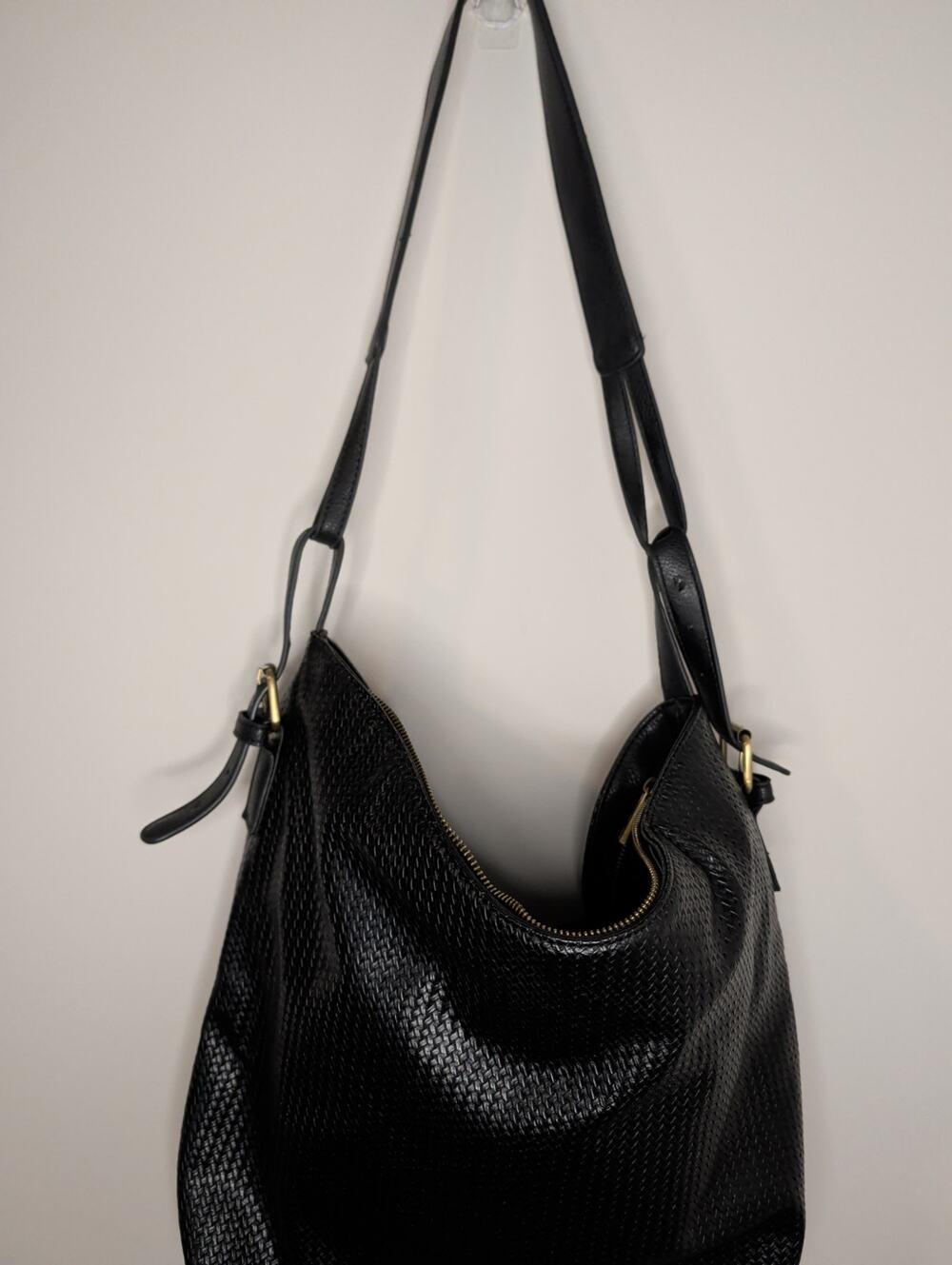 Anthropologie Otis Woven Slouchy Tote Shoulder Bag Black Vegan Leather Hobo